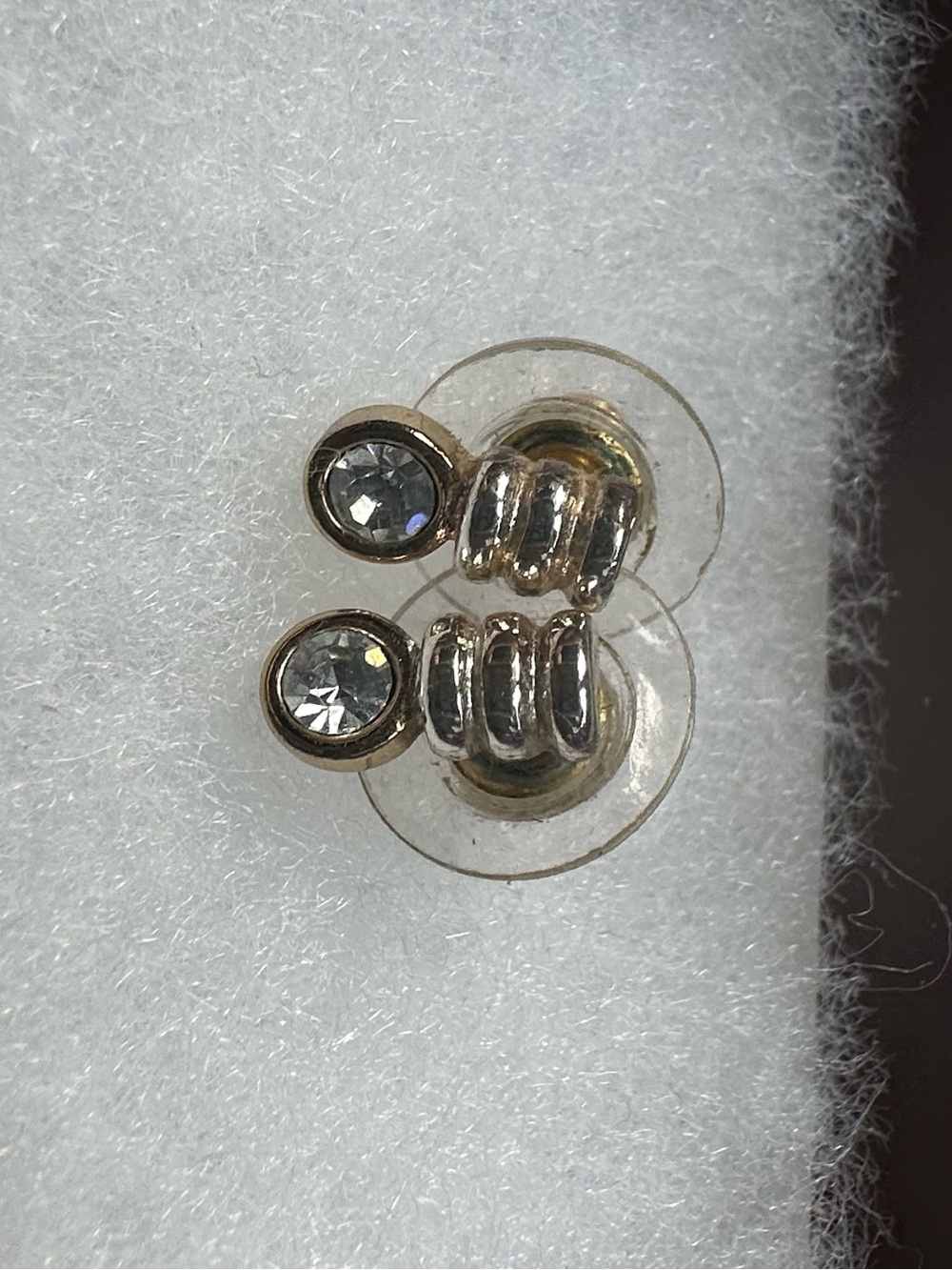 Gold & Silver Crystal Earrings w Clear Stone